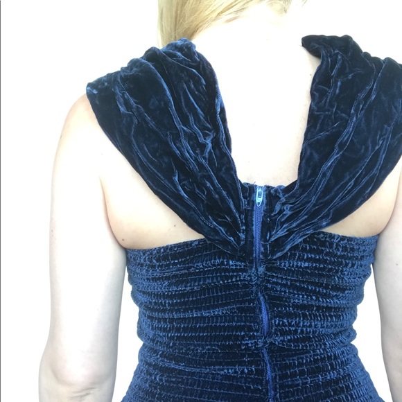 Vintage Crushed Blue Velvet Maxi Dress Gown XS - Picture 3 of 12